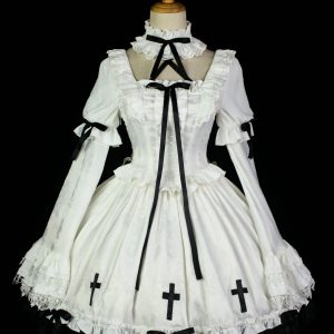 Raven Cross - White Gothic OP Dress with Choker