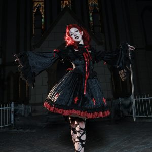 gothic cross white lolita op dress with choker