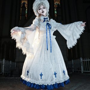 gothic cross white lolita op dress with choker