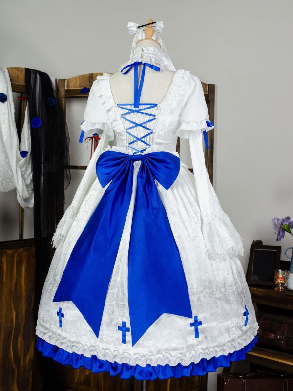 gothic lolita black and white crosses dress Bust-support Strap Dress, Lace & Cross Luxurious Black Fabric Black Cross Church Gothic Lolita